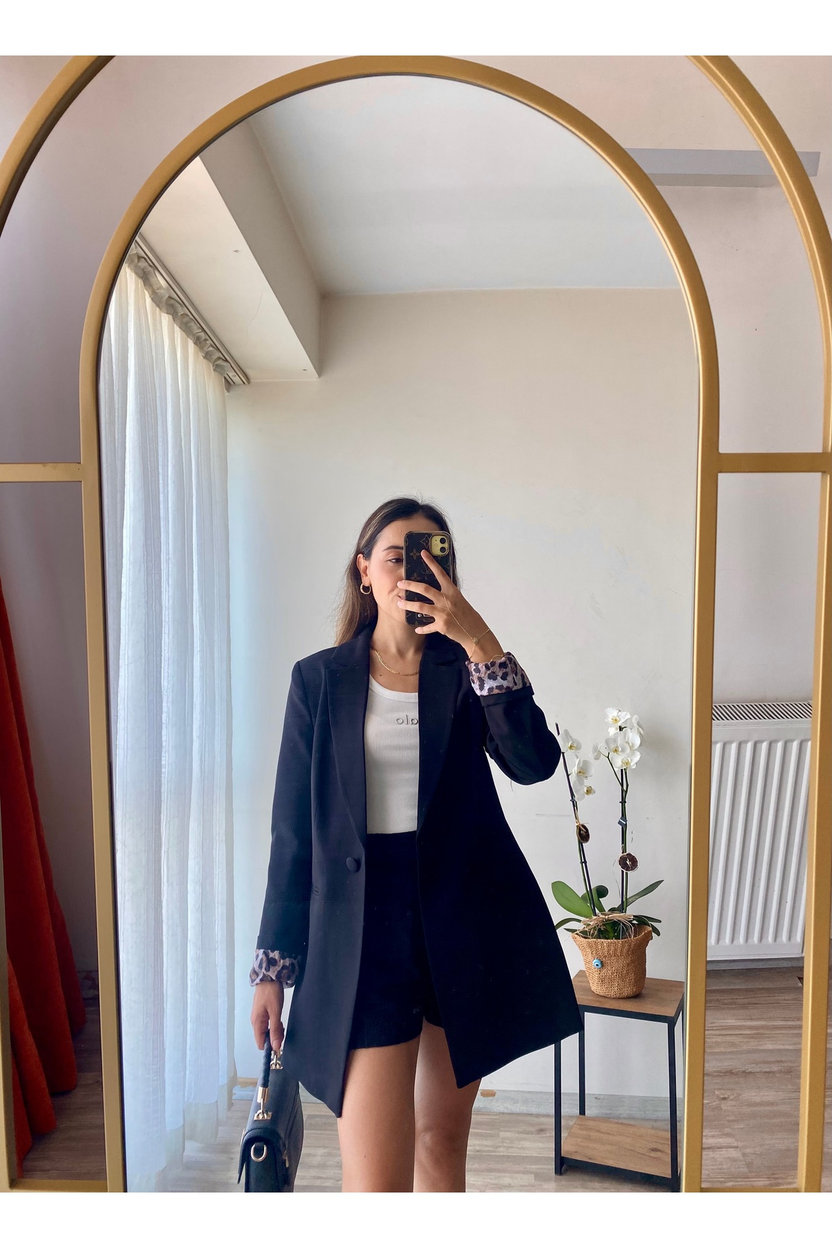 Sateen Leopar detaylı blazer ceket