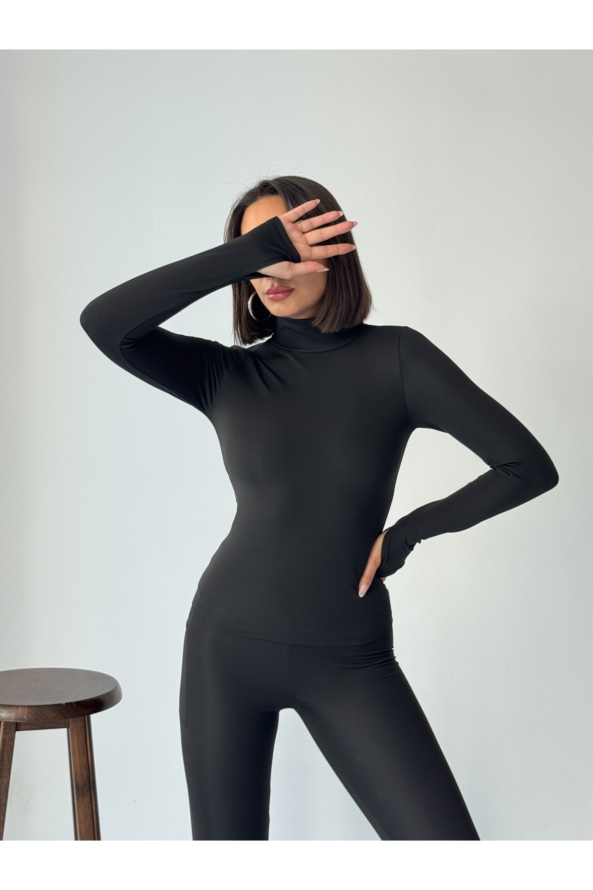 Nordmende Kışlık İçi Polarlı Parmak Detaylı Balıkçı Yaka Uzun Kollu Body Bluz görsel 7