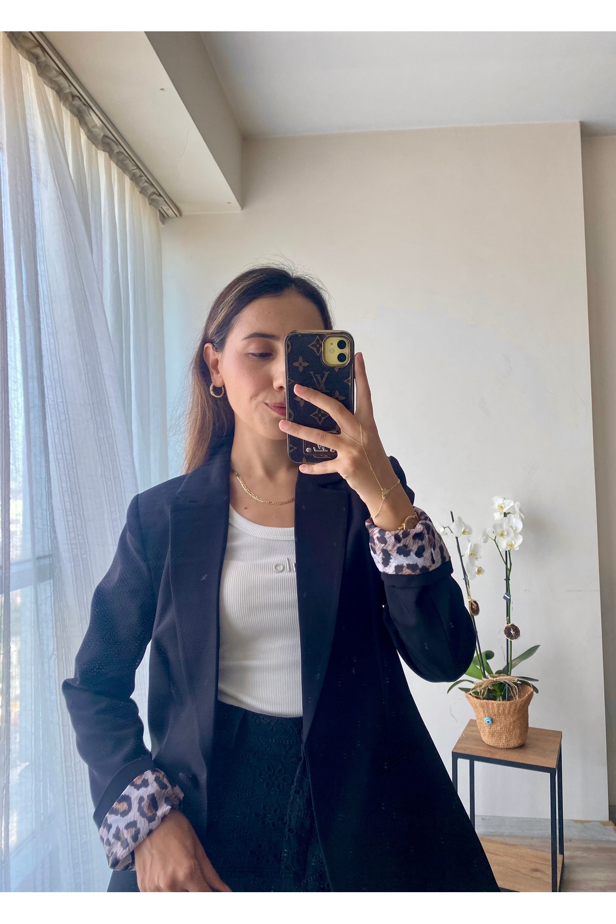 Sateen Leopar detaylı blazer ceket görsel 3