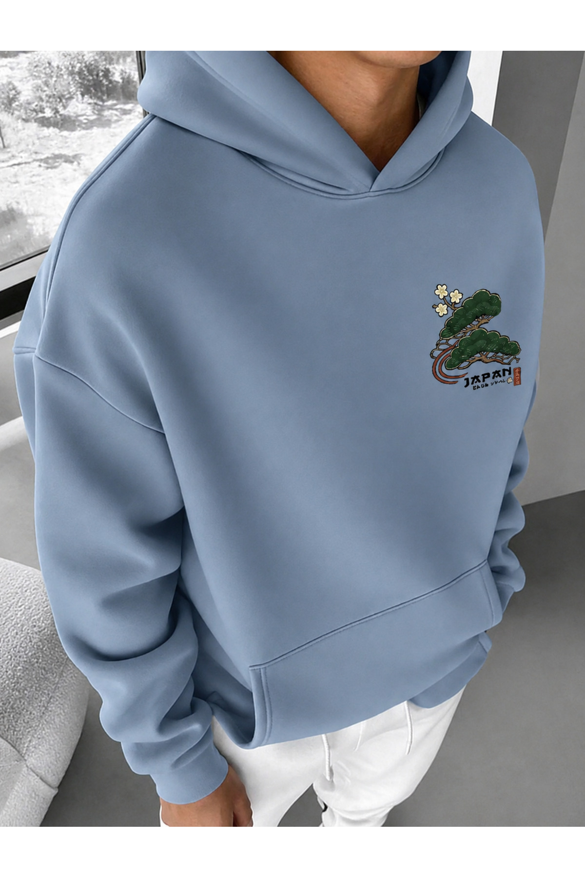COHERENT Unisex Erkek/Kadın JAPAN Renkli Özel Baskılı Pamuklu Oversize Kapüşonlu Sweatshirt görsel 2