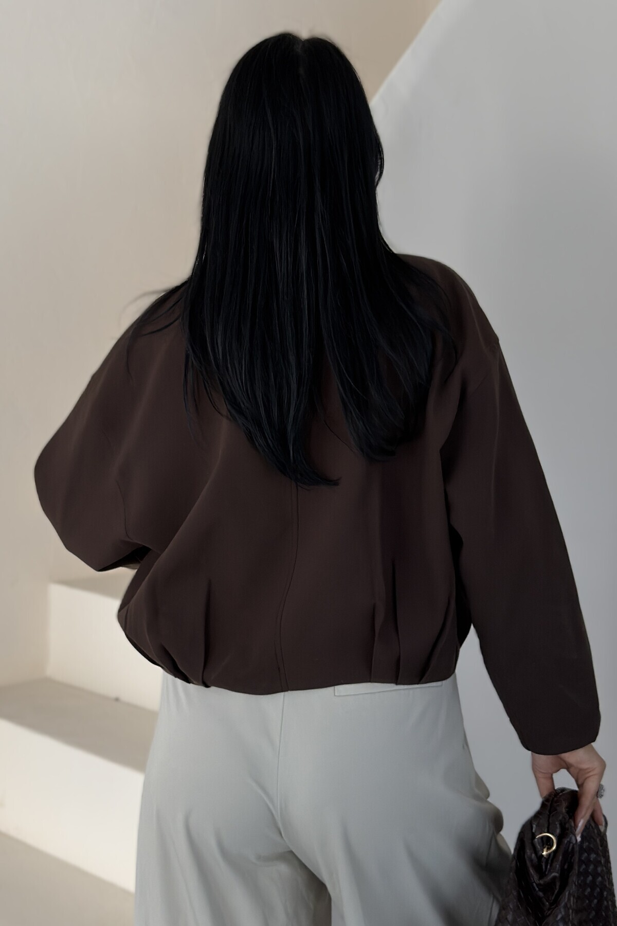 gm giyimarket Yeni Sezon Kadın Oversize Beli Kemerli Bomber Mevsimlik Ceket görsel 6