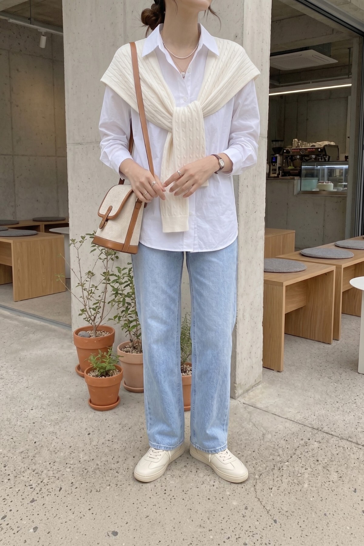 Moibody %100 Akrilik Triko Örme Ofis ve Günlük Moda Omuz Şalı Saç Örgü Ekru görsel 2