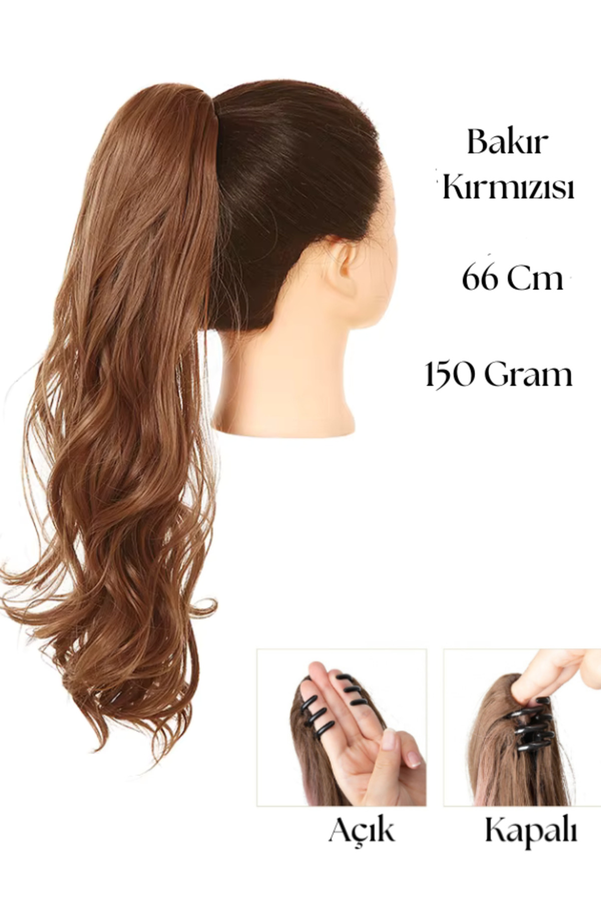 YARAT Bakır Kırmızı 66 Cm Dalgalı Tokalı At Kuyrugu, Kalite Fiber Sentetik Isıya Dayanıklı Mandal, 150 Gram görsel 4