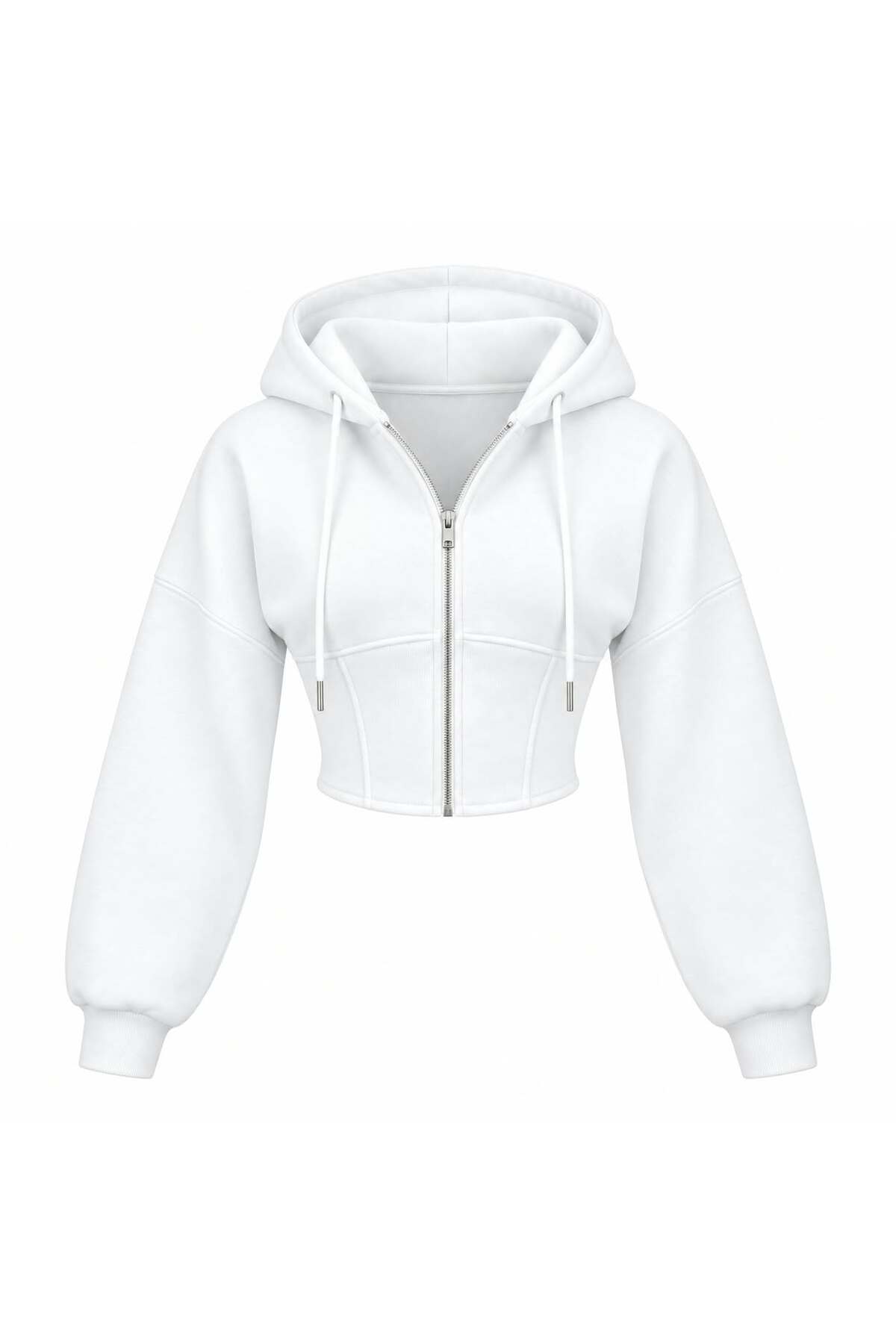 EVOA Kadın Beyaz Oversize Kol Kapüşonlu Crop Hırka