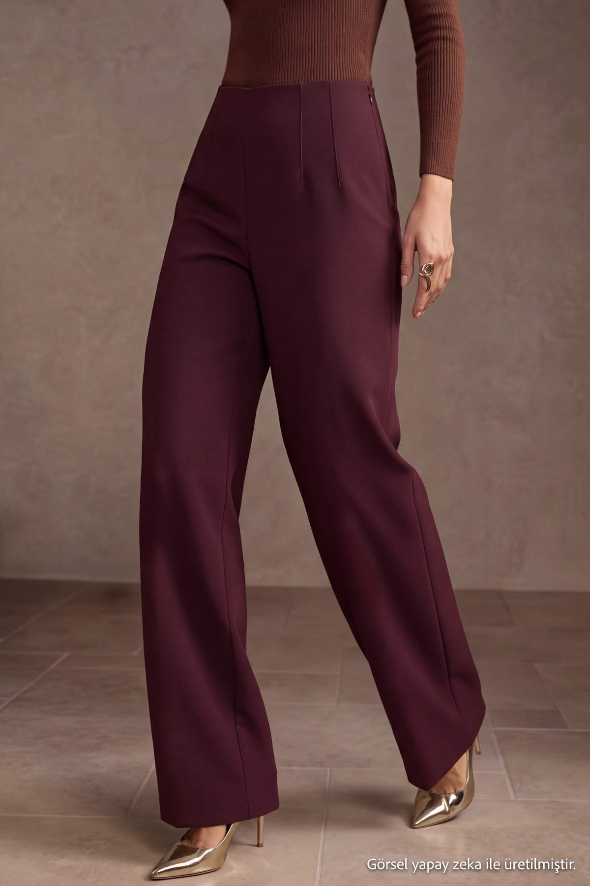 Trendyolmilla Mürdüm Basic Wide Leg/Geniş Paça Kumaş Pantolon TWOAW27PL00063