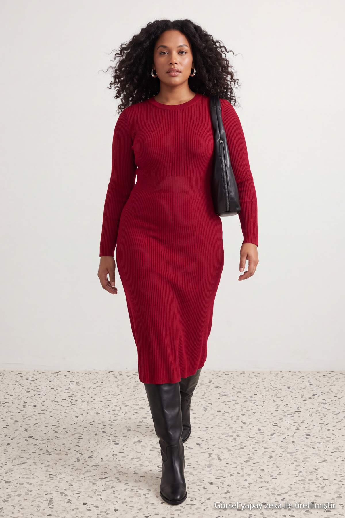 Trendyolmilla Curve Kırmızı Fitilli Bisiklet Yaka Midi Triko Elbise TBBAW24AH00021