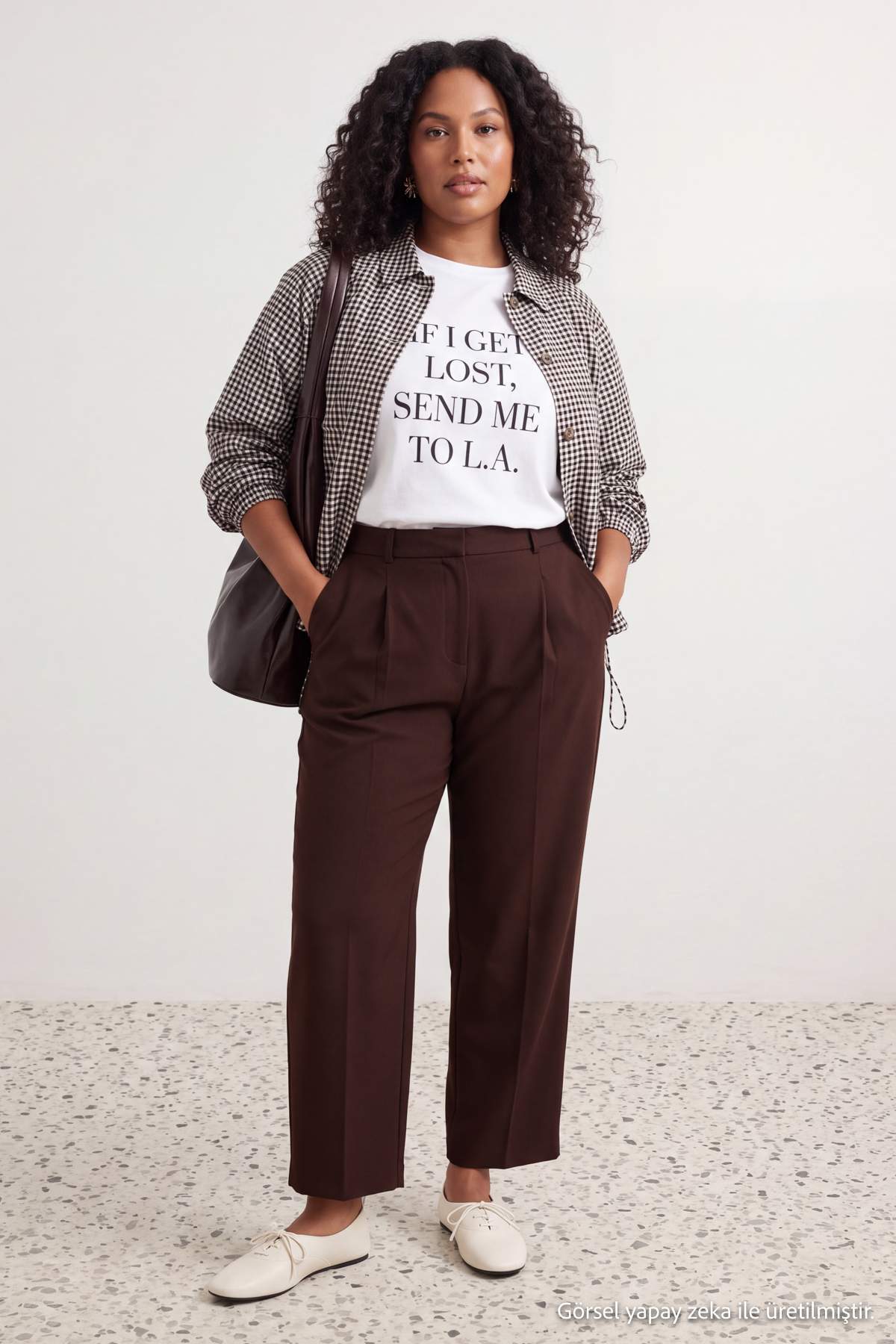Trendyolmilla Curve Kahverengi Lastik Belli Wide Leg Büyük Beden Dokuma Pantolon TBBAW26AR00019