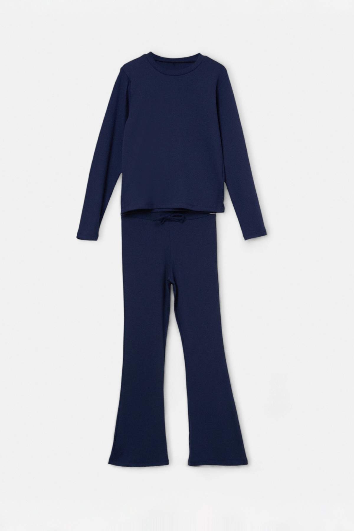 Trendyolmilla Kids Lacivert Düz/Basic Esnek Bisiklet Yaka Regular Örme Kız Çocuk Taytlı Alt - Üst Takım TKDAW26AU00010