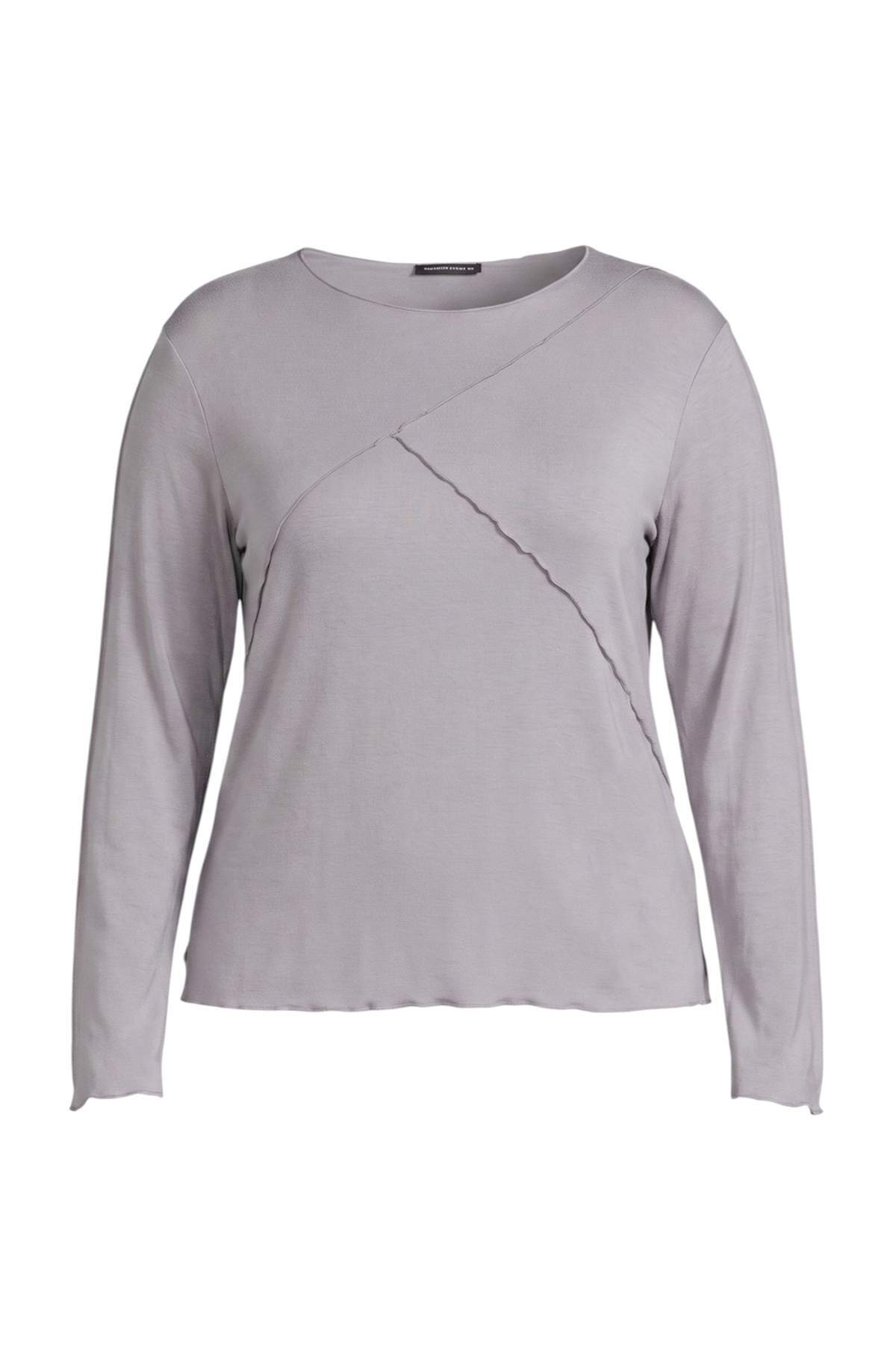 Trendyolmilla Curve Gri Viskon/Yumuşak Kumaşlı Nervür Detaylı İspanyol Kol Örme Büyük Beden Bluz TBBAW26AF00017