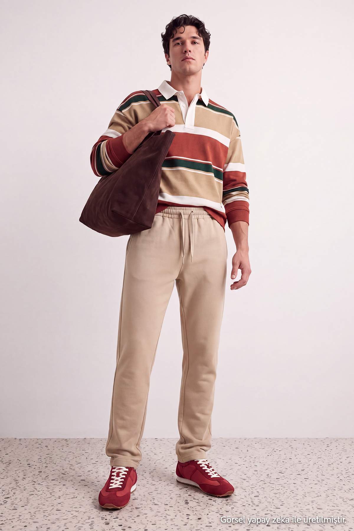 Trendyolmilla Man Bej Pamuklu Beli Lastikli Esnek Straight Örme Erkek Pantolon TMNAW27PL00011