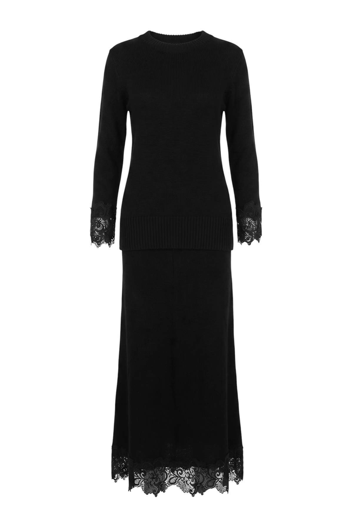 Trendyolmilla Modest Siyah Oversize Düz Triko Tesettür Alt - Üst Takım TCTAW27US00011