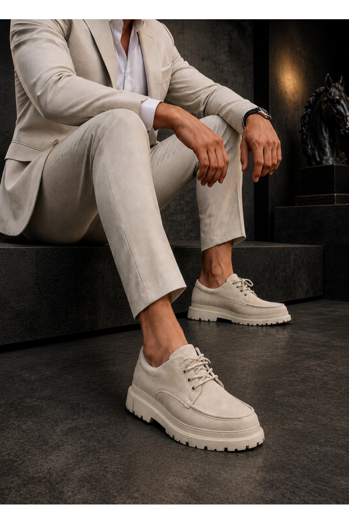 Mhoda Shoes RLX- Erkek Günlük Bağcıklı Süet Klasik Ayakkabı SKT-Bej görsel 3