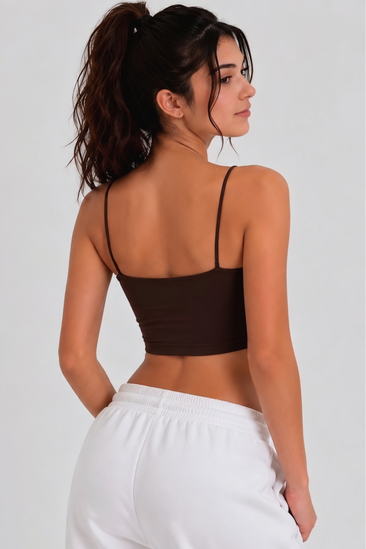 OWNME Kadın ince Ip Askılı çift katli Crop Bluz , Basic Büstiyer görsel 5