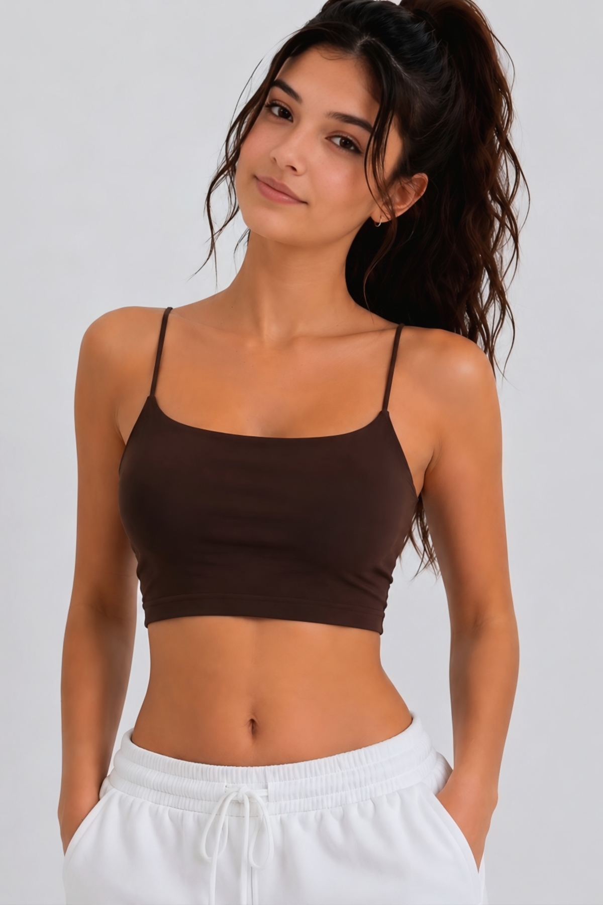 OWNME Kadın ince Ip Askılı çift katli Crop Bluz , Basic Büstiyer görsel 4