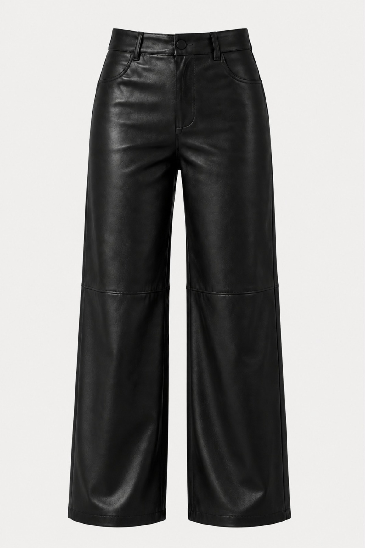 Grenj Fashion Siyah Relaxed Boru Paça Dikiş Detaylı Deri Pantolon görsel 6