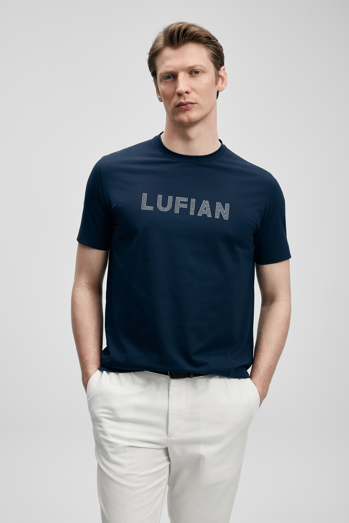 Lufian Oscar Modern Grafik Tişört Lacivert görsel 3