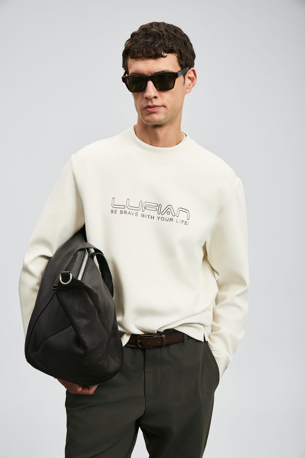 Lufian Luther Erkek Sweatshirt Ekru görsel 5