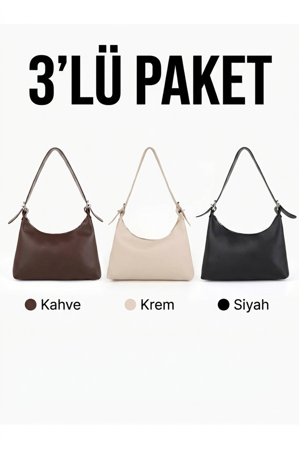 HONEY BAG 3'lü PAKET Kahve,Krem,Siyah Totti Kadın Tek Saplı Ayarlanabilir Askılı El Kol Omuz Çantası