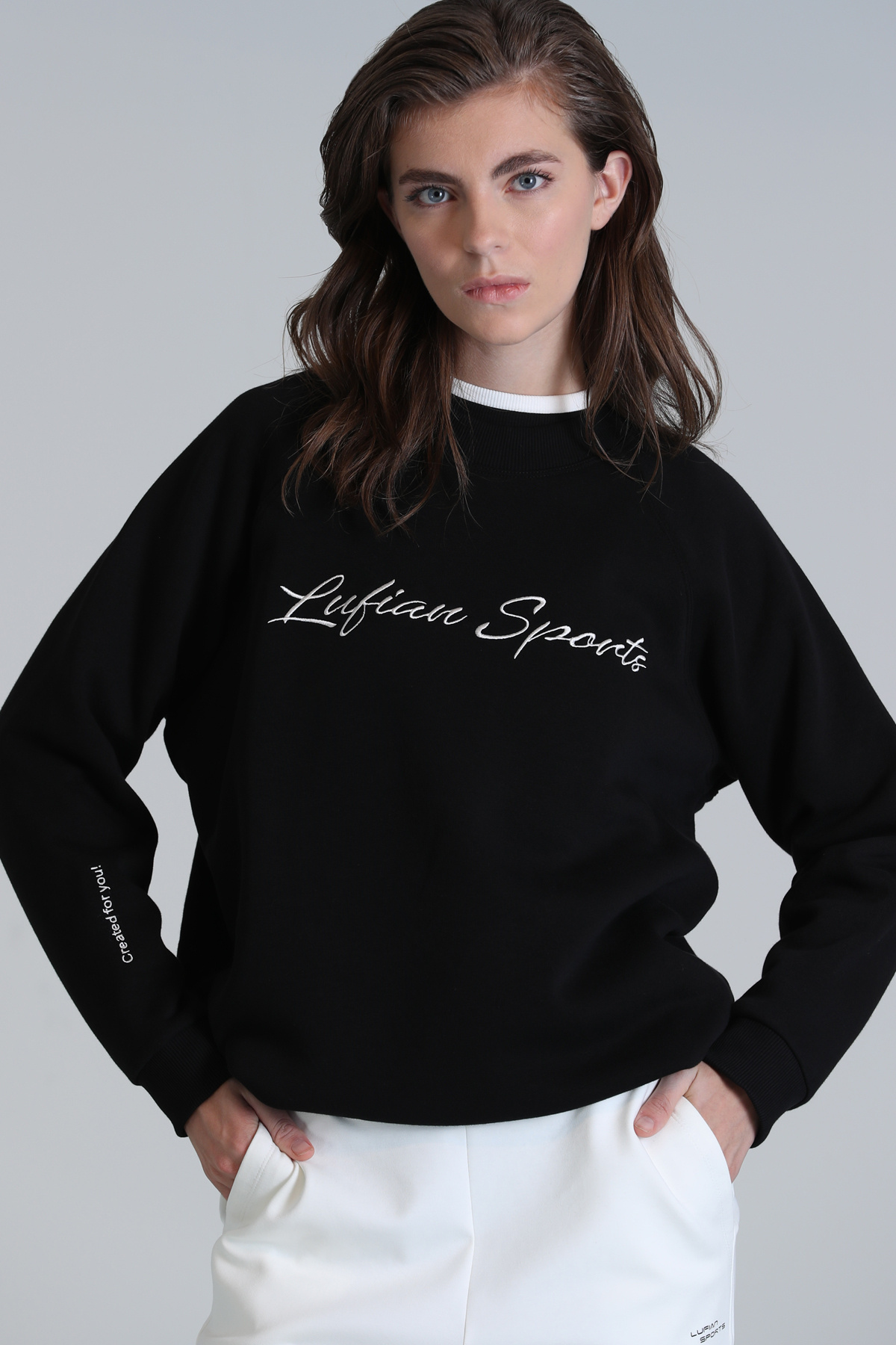 Lufian Loved Kadın Örme Sweatshırt Siyah görsel 3