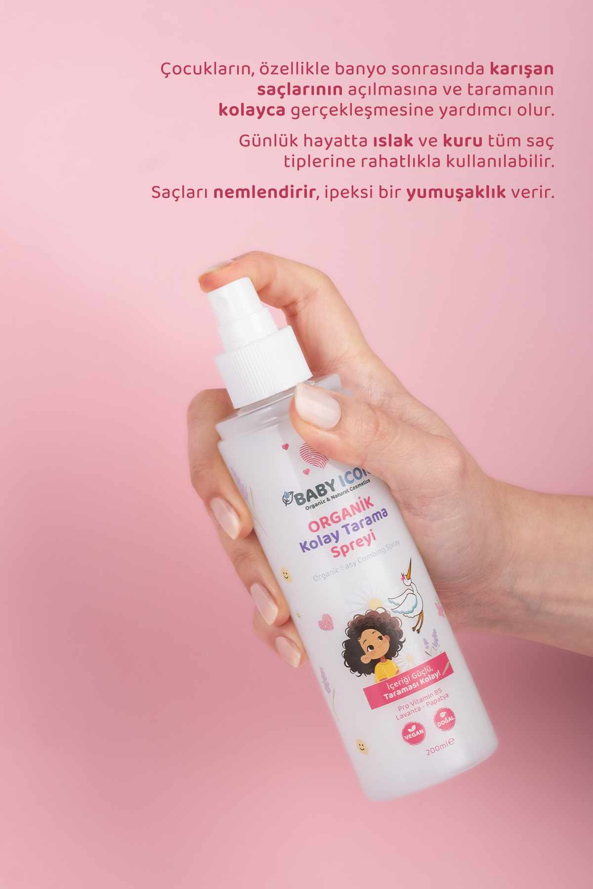 %100 Organik Vegan Kolay Saç Tarama Spreyi Çocuklar İçin Nemlendirici Lavanta Papatya Özlü 200ML — organik-vegan-kolay-tarama-spreyi — تصویر 5 از 7