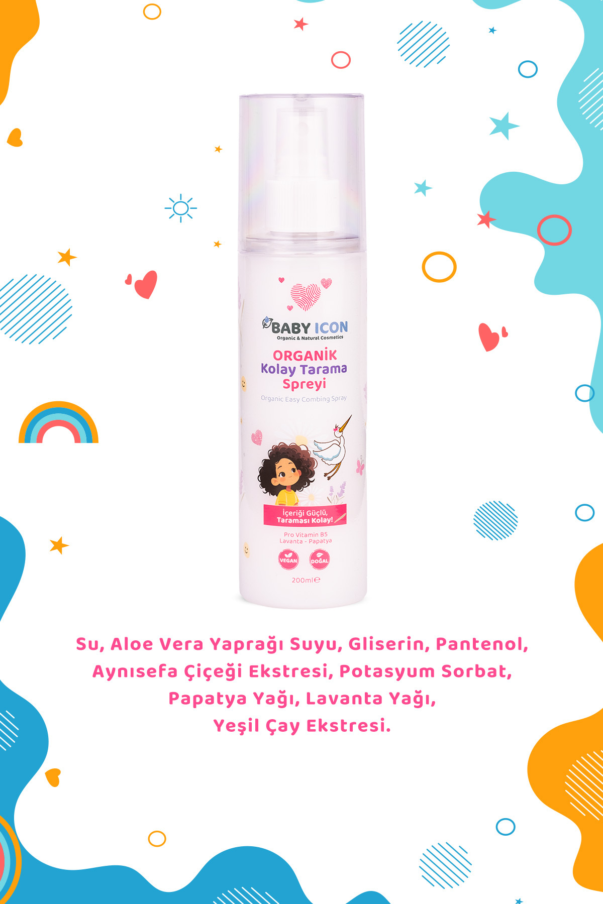 %100 Organik Vegan Kolay Saç Tarama Spreyi Çocuklar İçin Nemlendirici Lavanta Papatya Özlü 200ML — organik-vegan-kolay-tarama-spreyi — تصویر 2 از 7