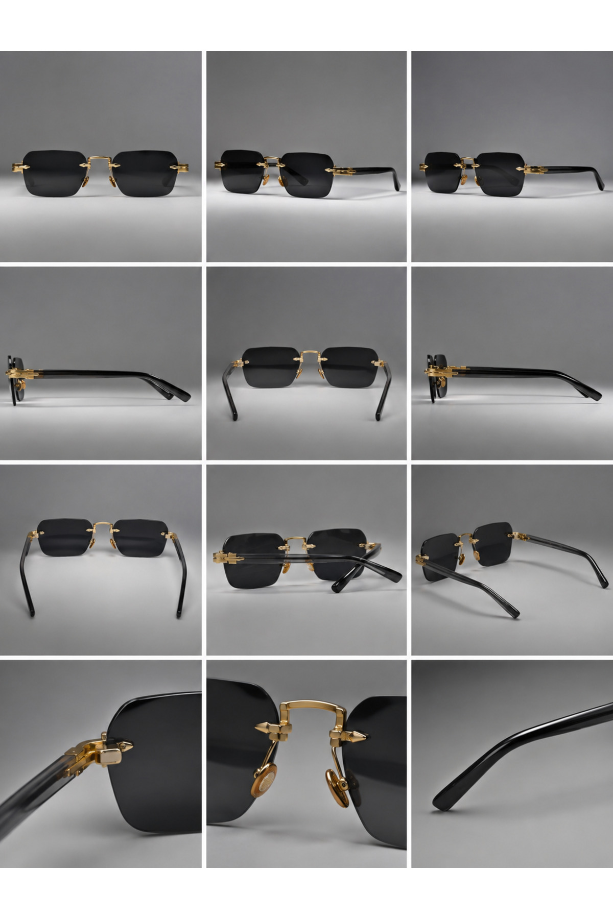 LOOKUP NEW Brix Siyah Unisex Erkek Uv400 Korumalı Kare Metal Eşref Tek Gold Altın Menteşeli Güneş Gözlüğü görsel 6