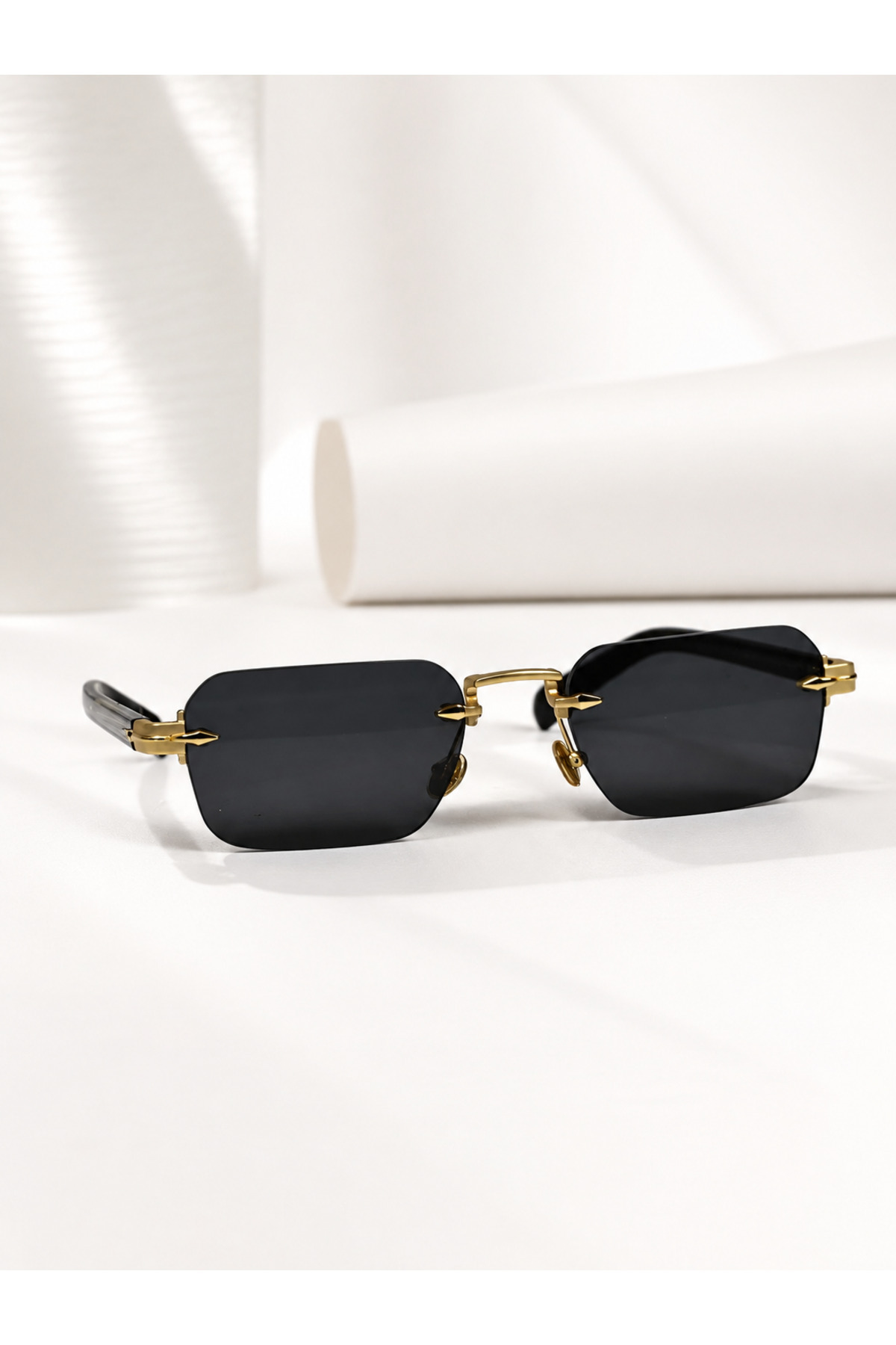 LOOKUP NEW Brix Siyah Unisex Erkek Uv400 Korumalı Kare Metal Eşref Tek Gold Altın Menteşeli Güneş Gözlüğü görsel 5