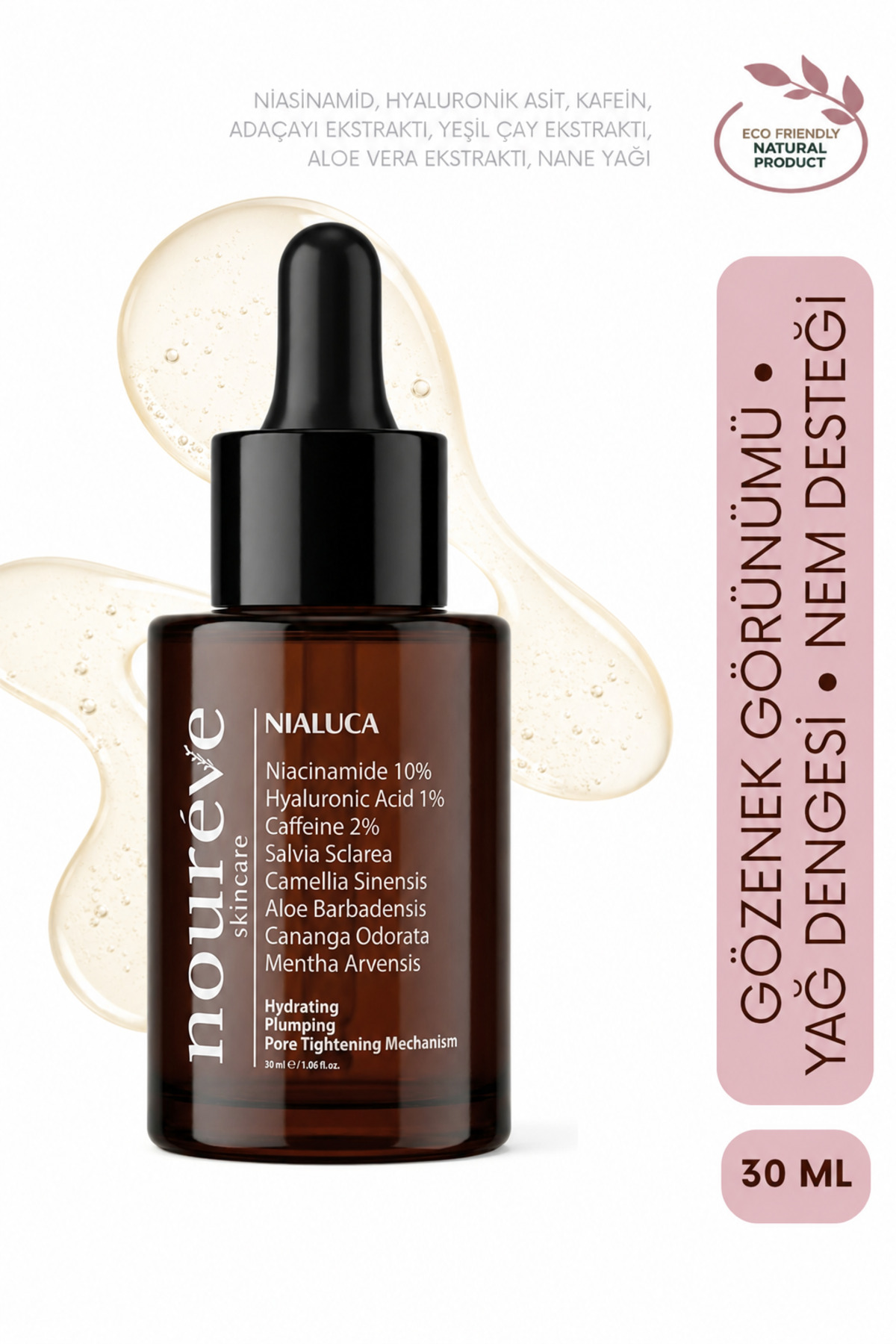 Niacinamide Serum Gözenek Sıkılaştırıcı, Cilt Tonu Dengeleyici, Siyah Nokta Karşıtı-Hyaluronik Asit, Kafein — TYC1BYJA6N169661290213090
