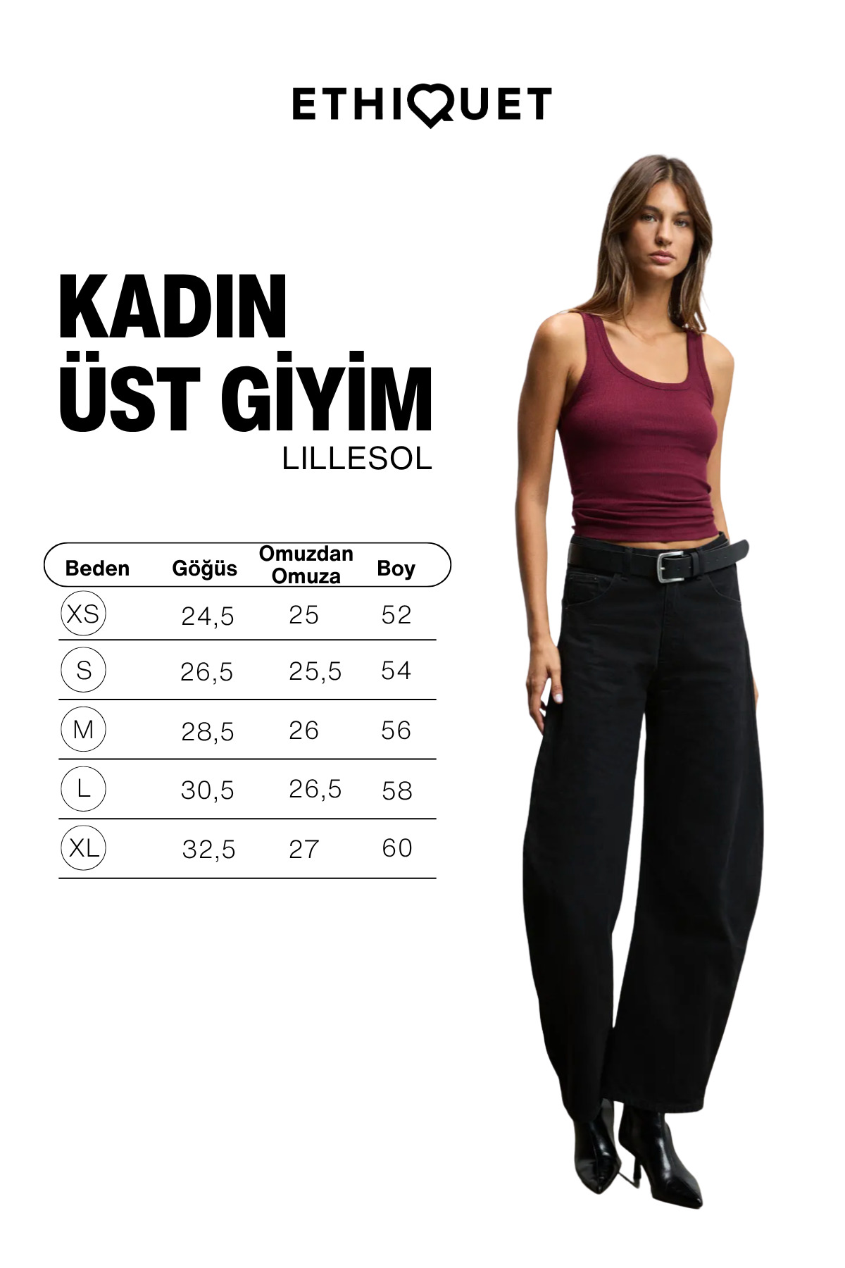 ETHIQUET LILLESOL Kadın Fitilli Görünümlü Slim Fit Vücuda Oturan Havuz Yakalı Pamuklu Basic Bordo Bluz Atlet görsel 7