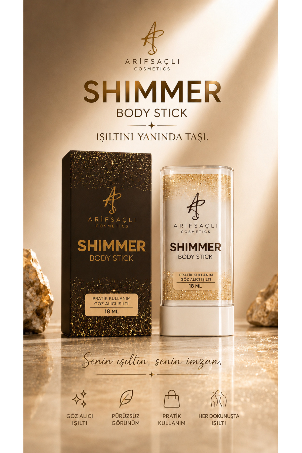 Arif Saçlı Cosmetics Shimmer Body Stick – Yüz - Vücut ve Dekolte İçin Işıltı Stick — ASC24082026