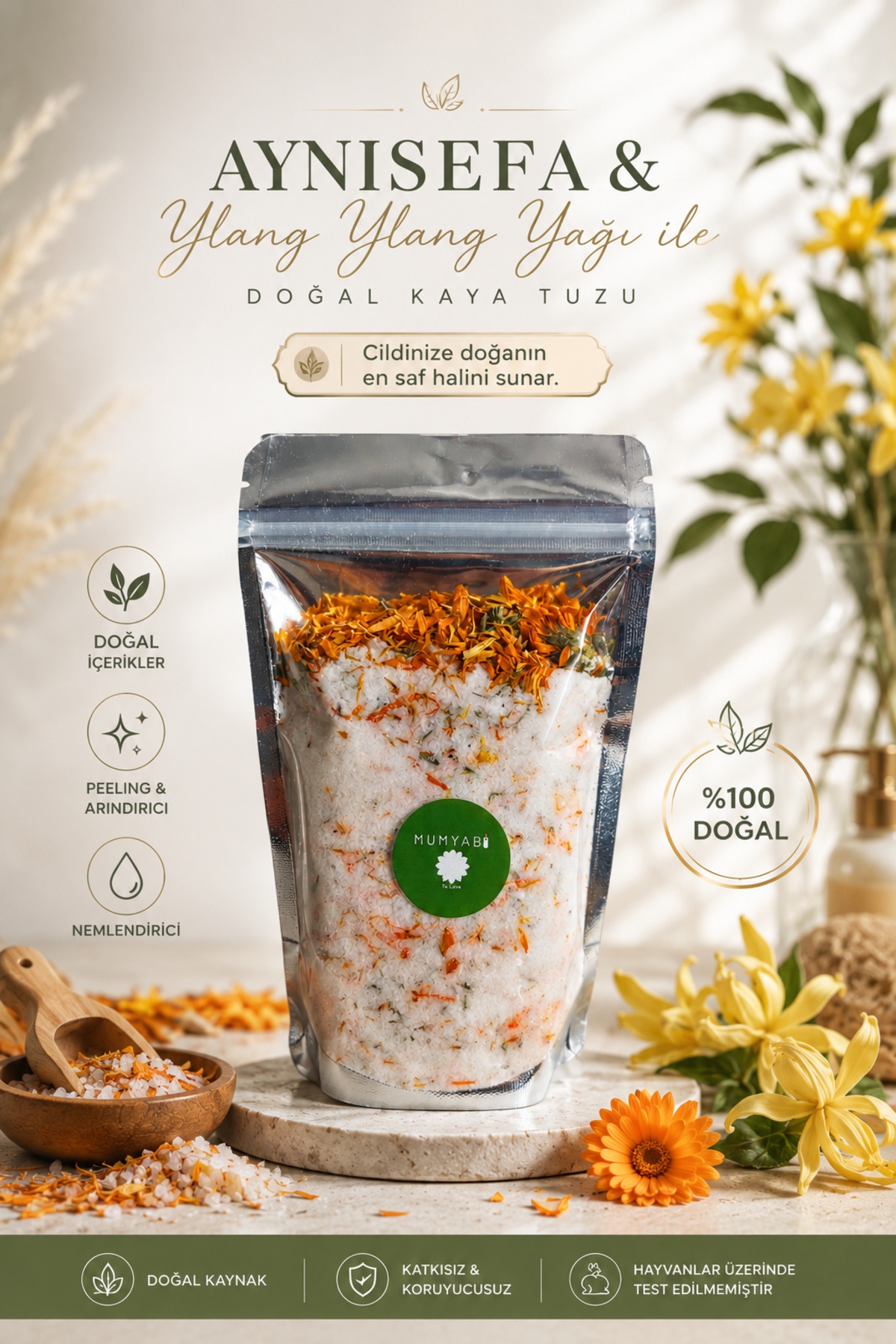 MUMYABİ Doğal Içerikli Ylang Ylang Yağlı Kokulu Aynısefa Banyo Kaya Tuzu Manikür/pedikür Peeling 300 gr — gehe