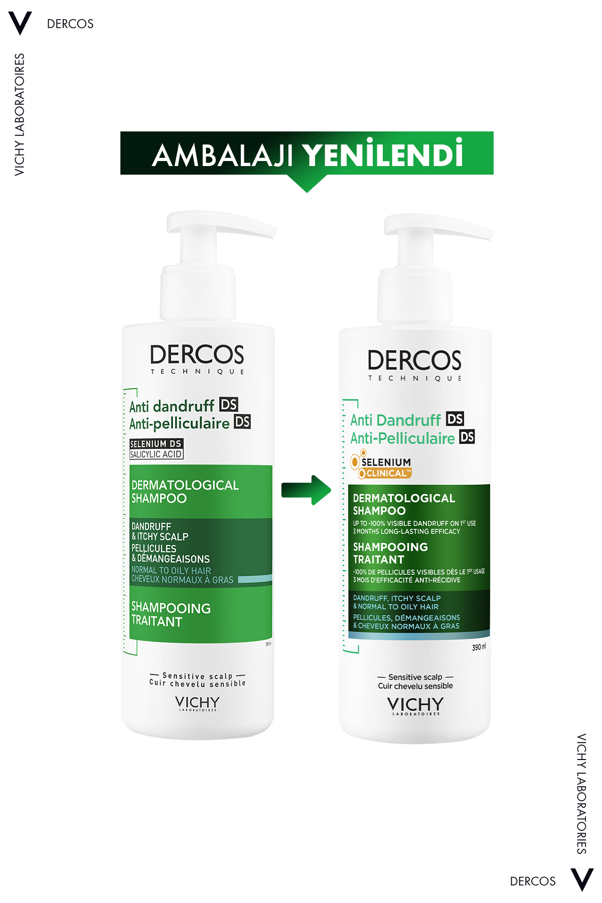 Dercos Şampuan Seti: Kepek Karşıtı Normal/ Yağlı Saçlar İçin Şampuan 390 ml & 50 ml Şampuan — VCH20230015 — تصویر 2 از 8