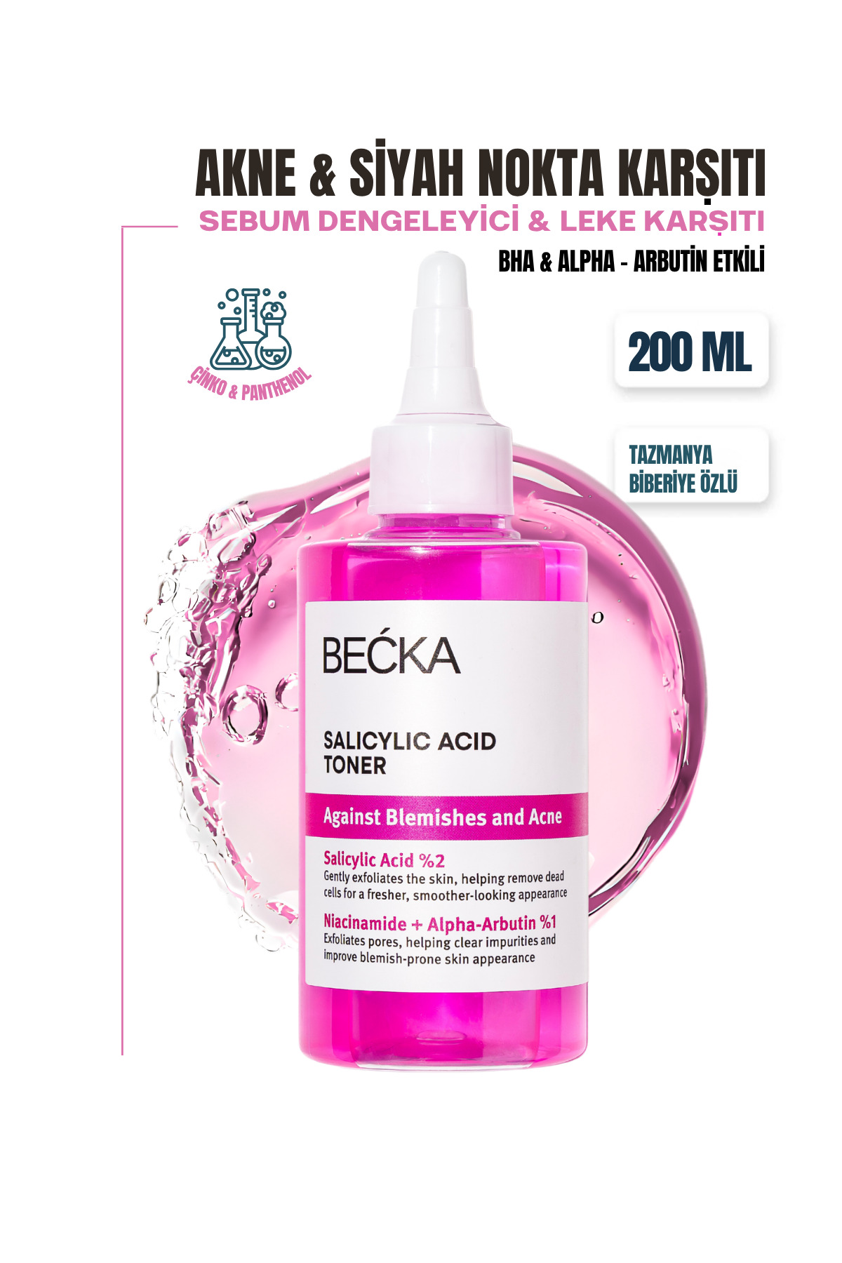 BECKA Salisilik Asit Tonik - Akne ve Siyah Nokta Karşıtı AHA-BHA Yağlı ve Karma Ciltler İçin 200 ml — BST 006