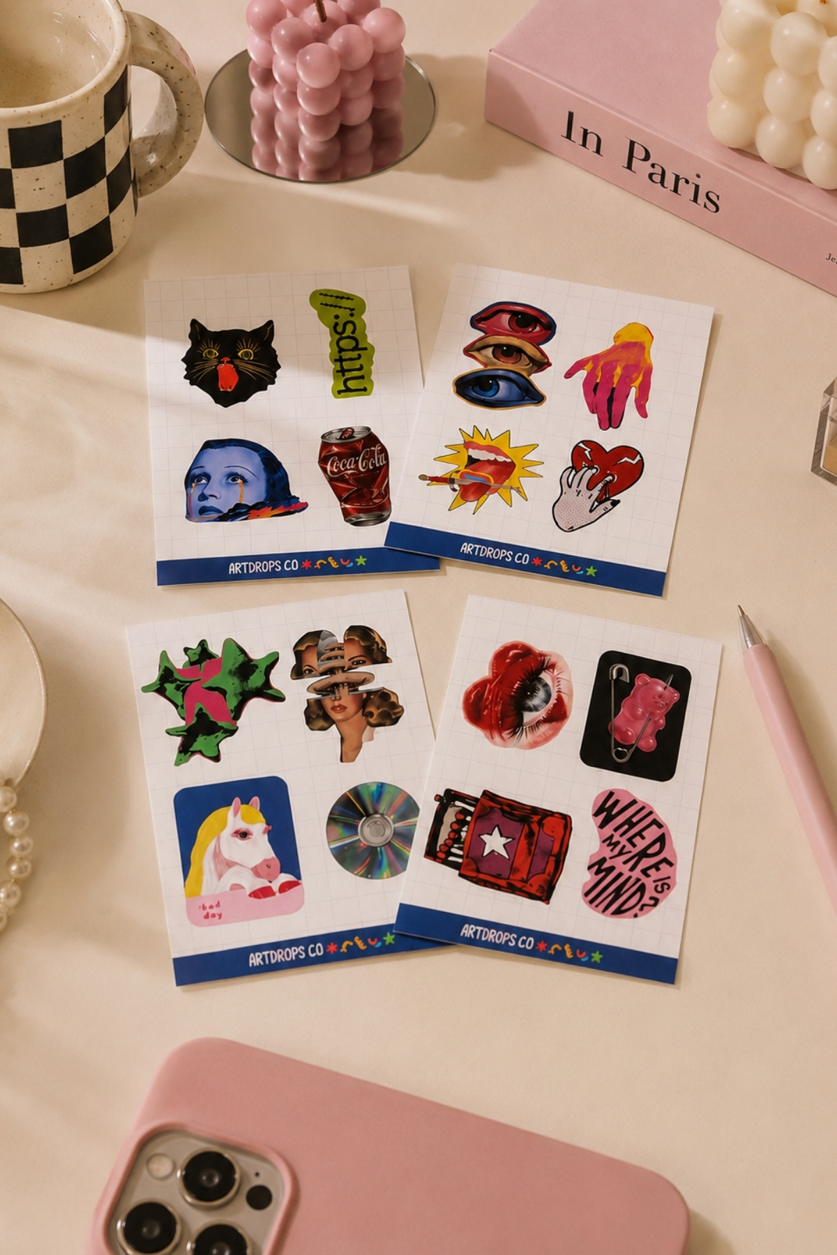 Kolaj Sticker Seti, Retro ve Pop Art Laptop Defter Telefon Etiketi