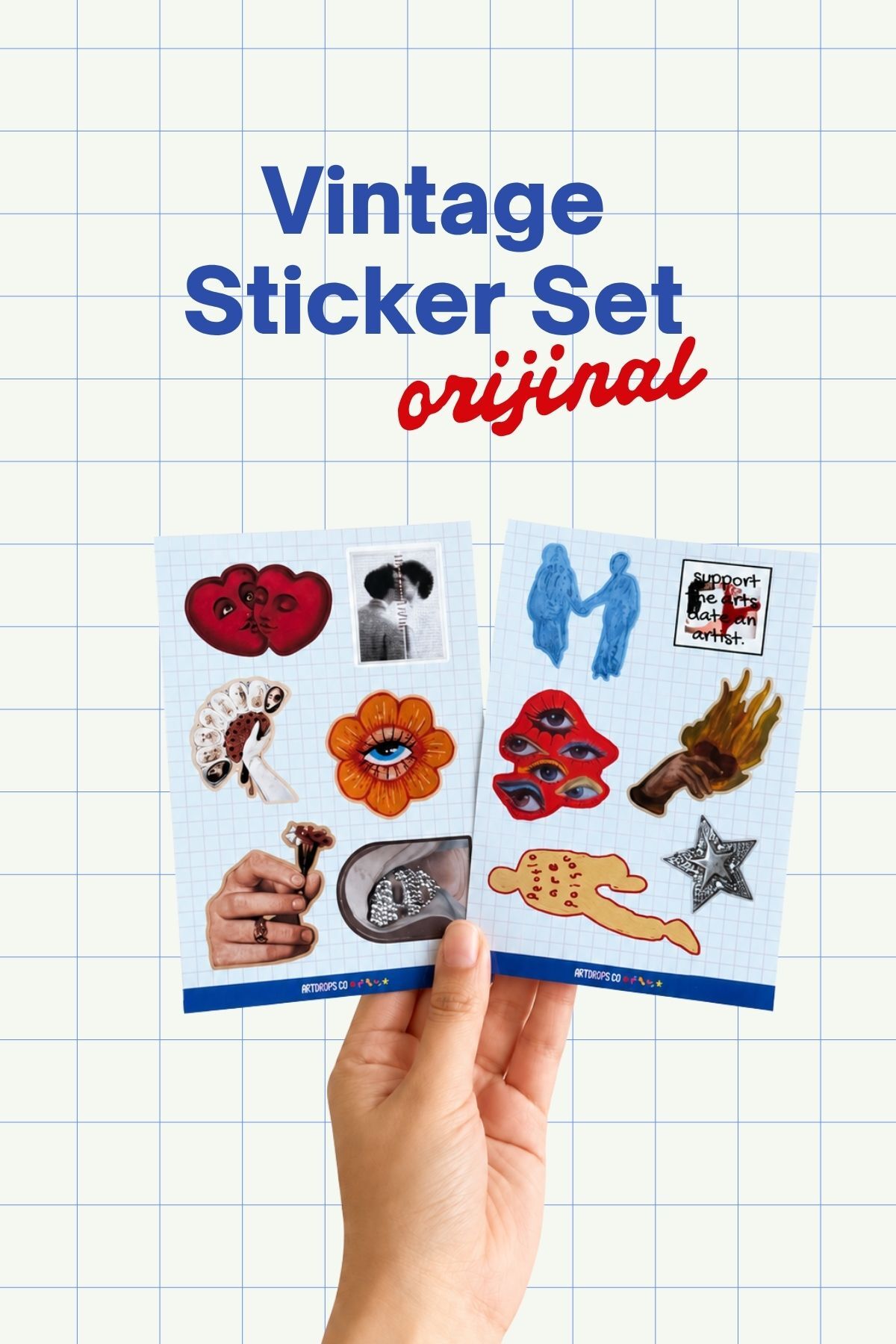 Vintage Sticker Seti, Retro Kolaj ve Estetik Laptop Defter Telefon Etiketi