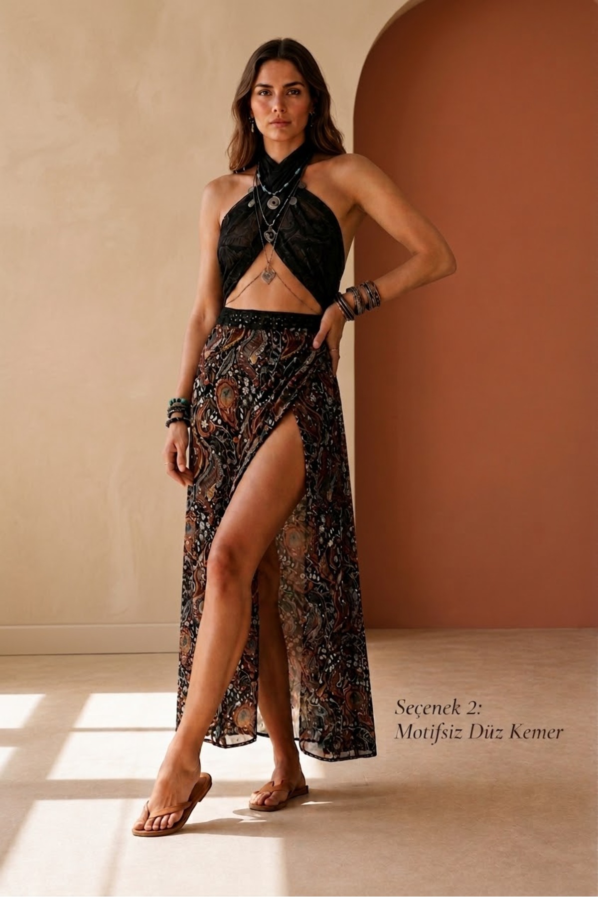 "Divine Serpent" Black Pareo with Braided Belt · View 3
