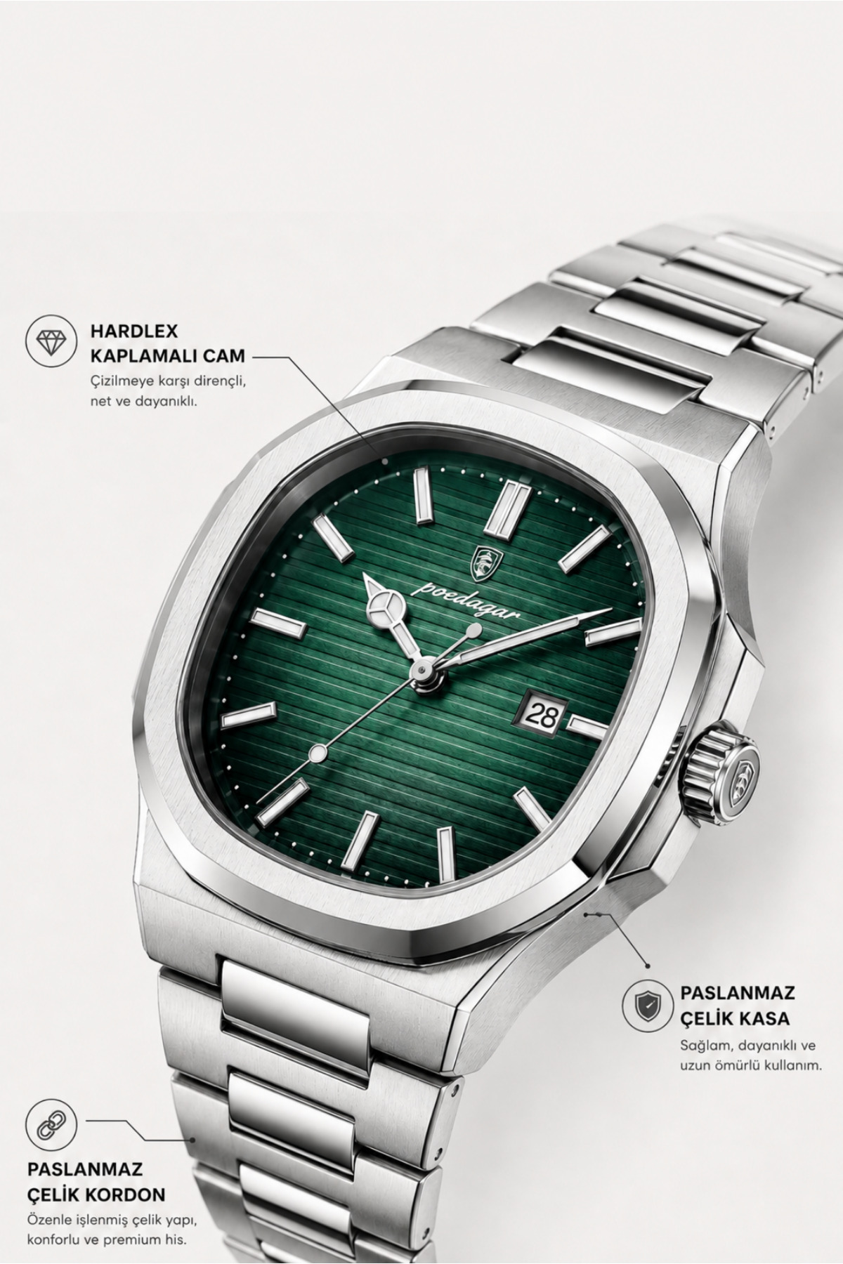 Genel Markalar Nautilus 40mm - Erkek Kol Saati - Paslanmaz Çelik Saat görsel 5