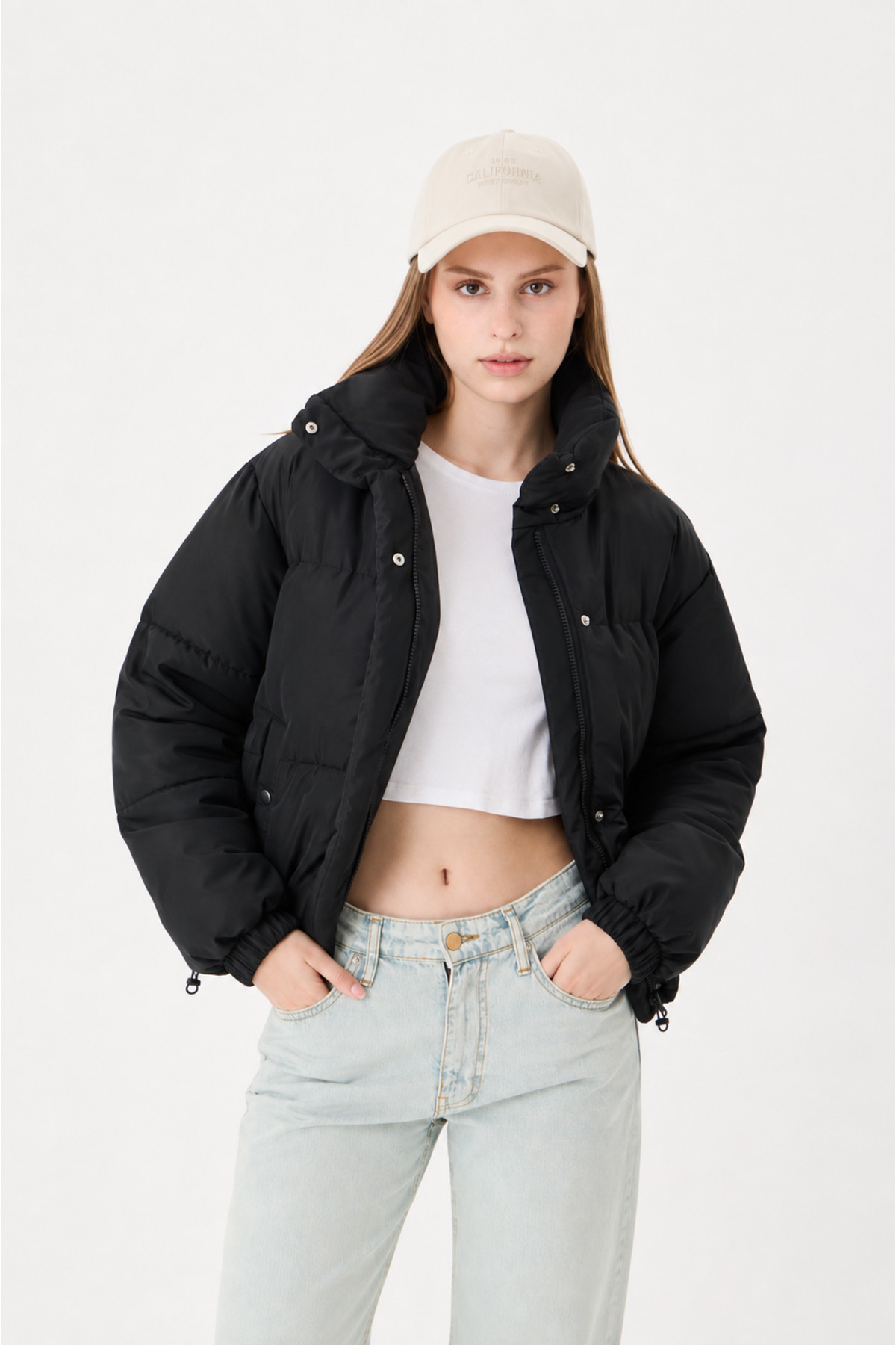 Lia Blanco's Kadın Siyah Oversize Dik Yaka Şişme Mont görsel 2