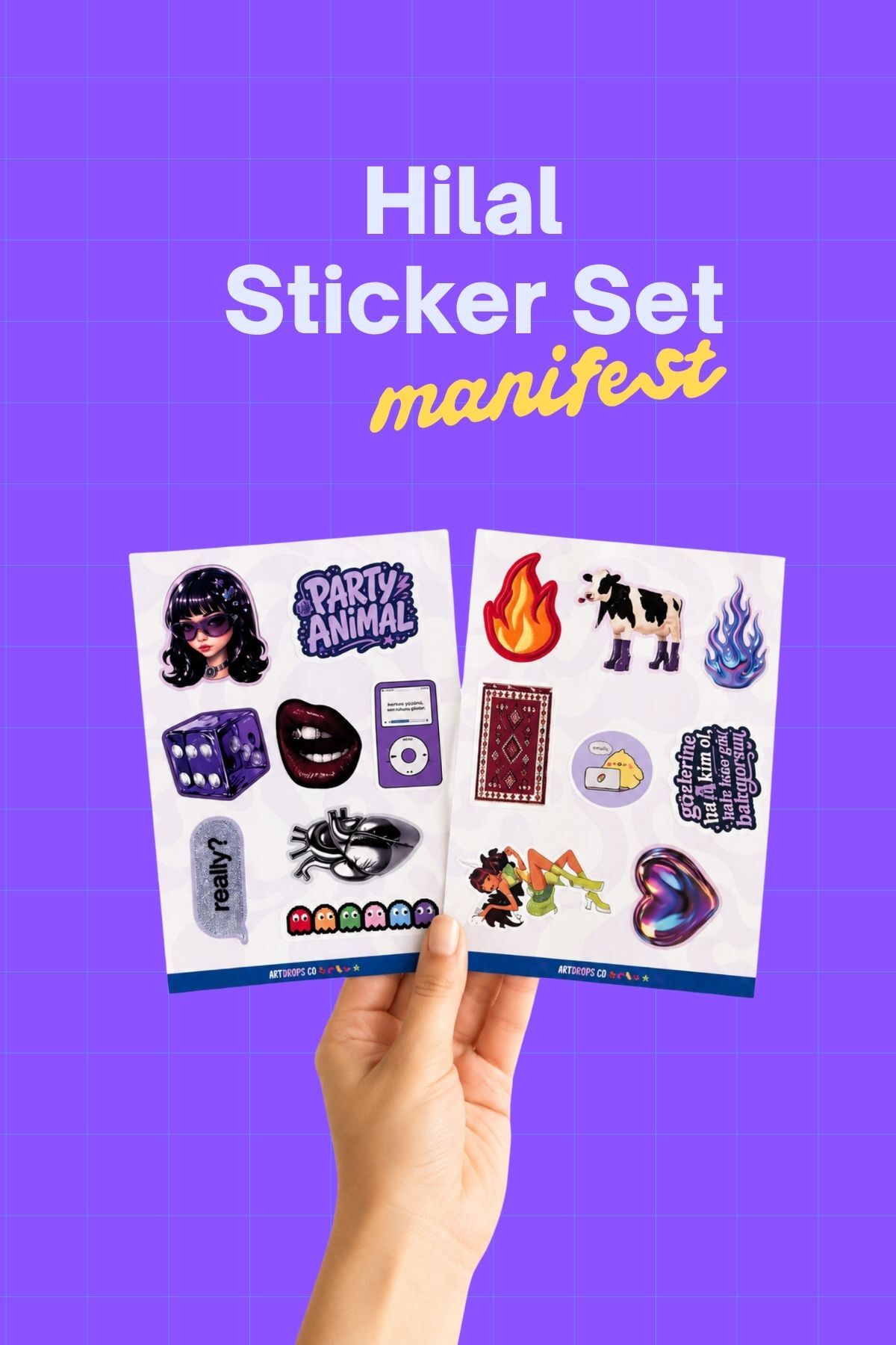 Manifest Hilal Mor Sticker Seti, Girlband Temalı Dekoratif Laptop ve Telefon Etiketi