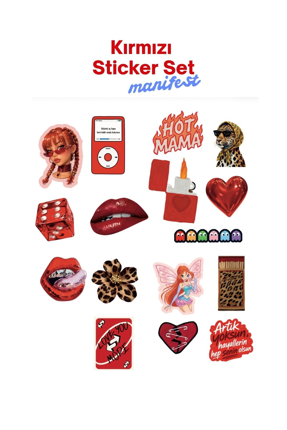 Manifest Kırmızı Mina Sticker Seti, Girlband Temalı Dekoratif Laptop ve Telefon Etiketi