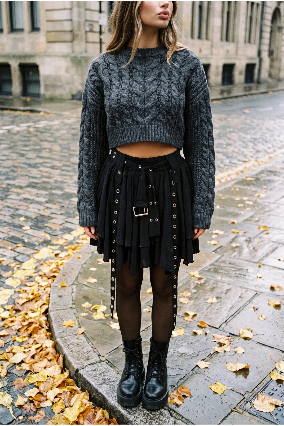 FASHION COCKTAIL Punk Gotik Saçaklı Grommet Detaylı Vintage Görünümlü Metalli Akışkan Saçaklı Tasarım Etek görsel 7