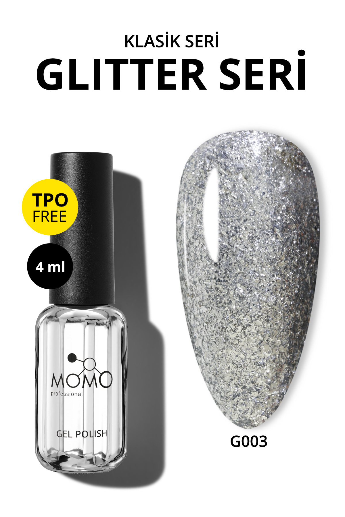 Glitter Kalıcı Oje G003 Yoğun Gümüş Parıltılı 4 ml — نقره‌ای 8860101A01S01G001 — تصویر 3 از 5