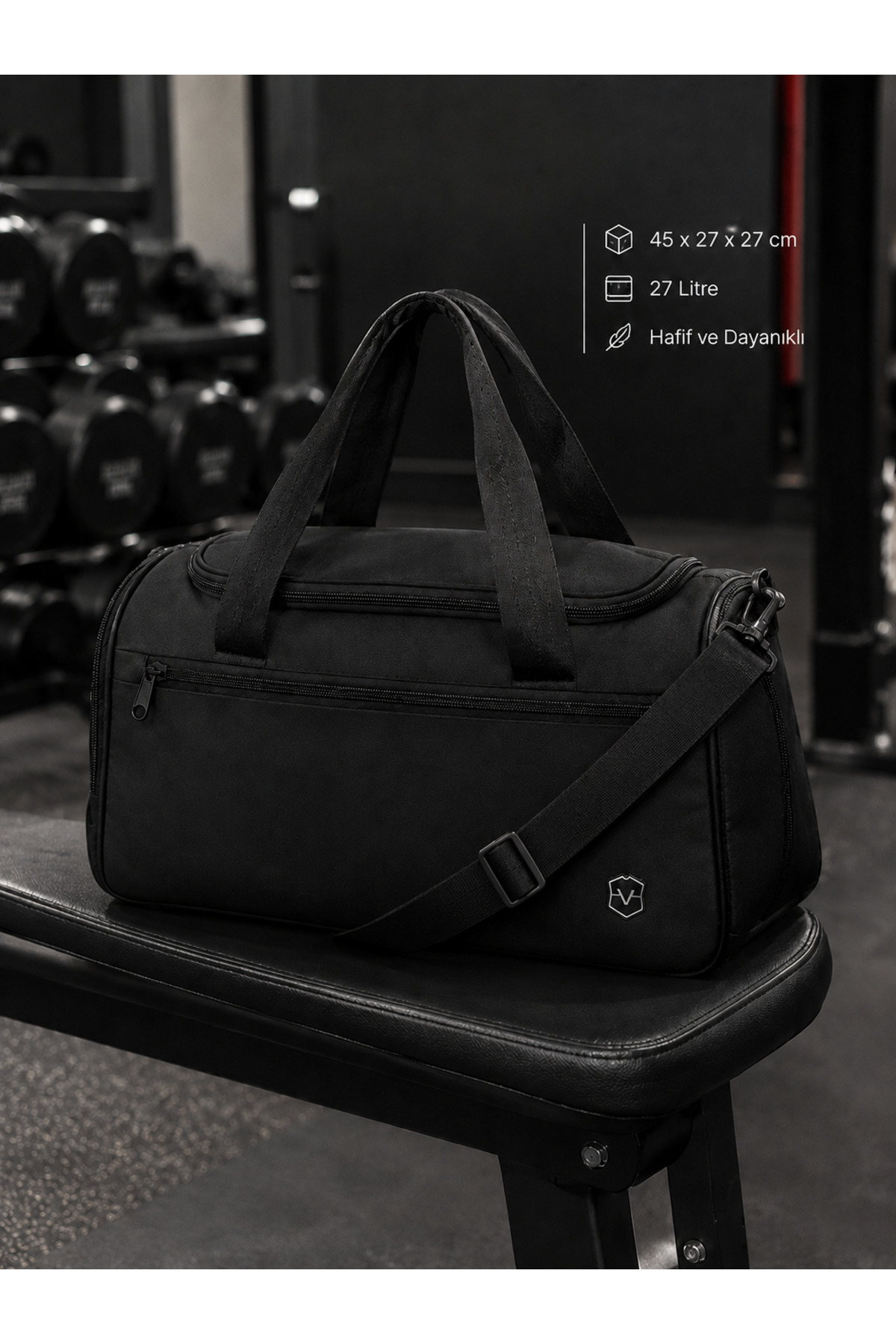 VOVEM Beyond Horizon Forge - Çok Bölmeli Spor ve Fitness Çantası - 27L Spor Bavul, Su Geçirmez Kumaş, Ayakkabı Bölmesi, Siyah, Askılı Valiz