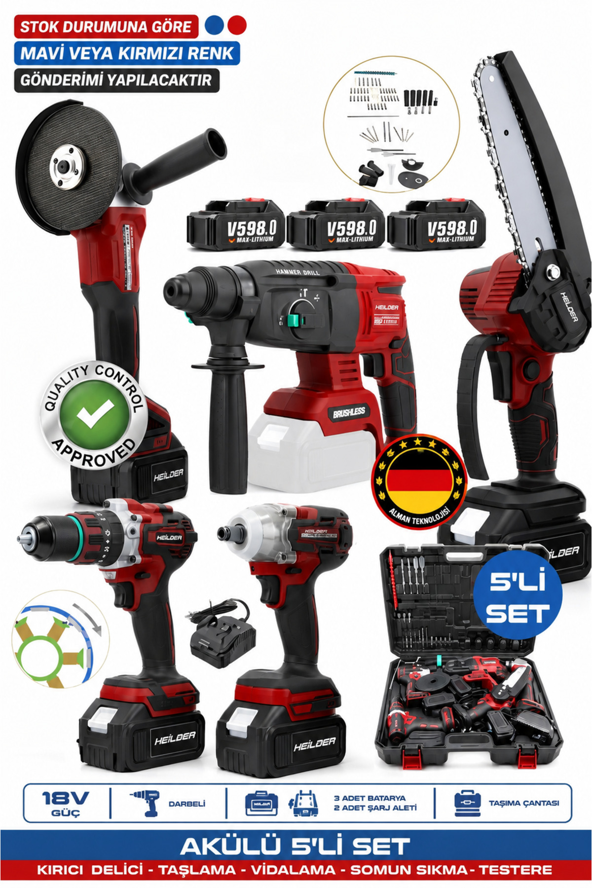 HEİLBER ALMAN RED 5524K KOMBO 5'Lİ KÖMÜRSÜZ PROFESYONEL SET 2