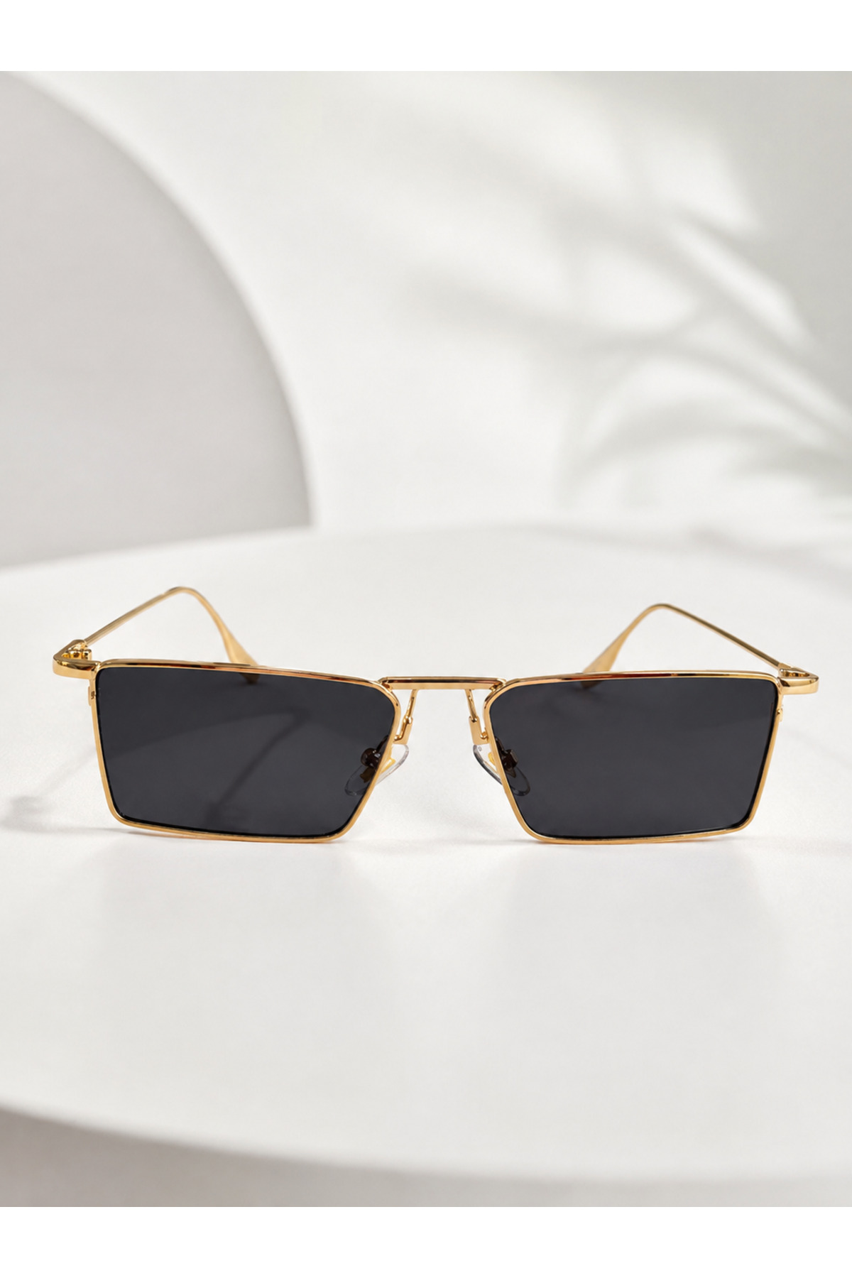 LOOKUP NEW Elsie Unisex Kadın Erkek Uv400 Korumalı Siyah Gold Kare Dikdörtgen Imaj Güneş Gözlüğü görsel 3