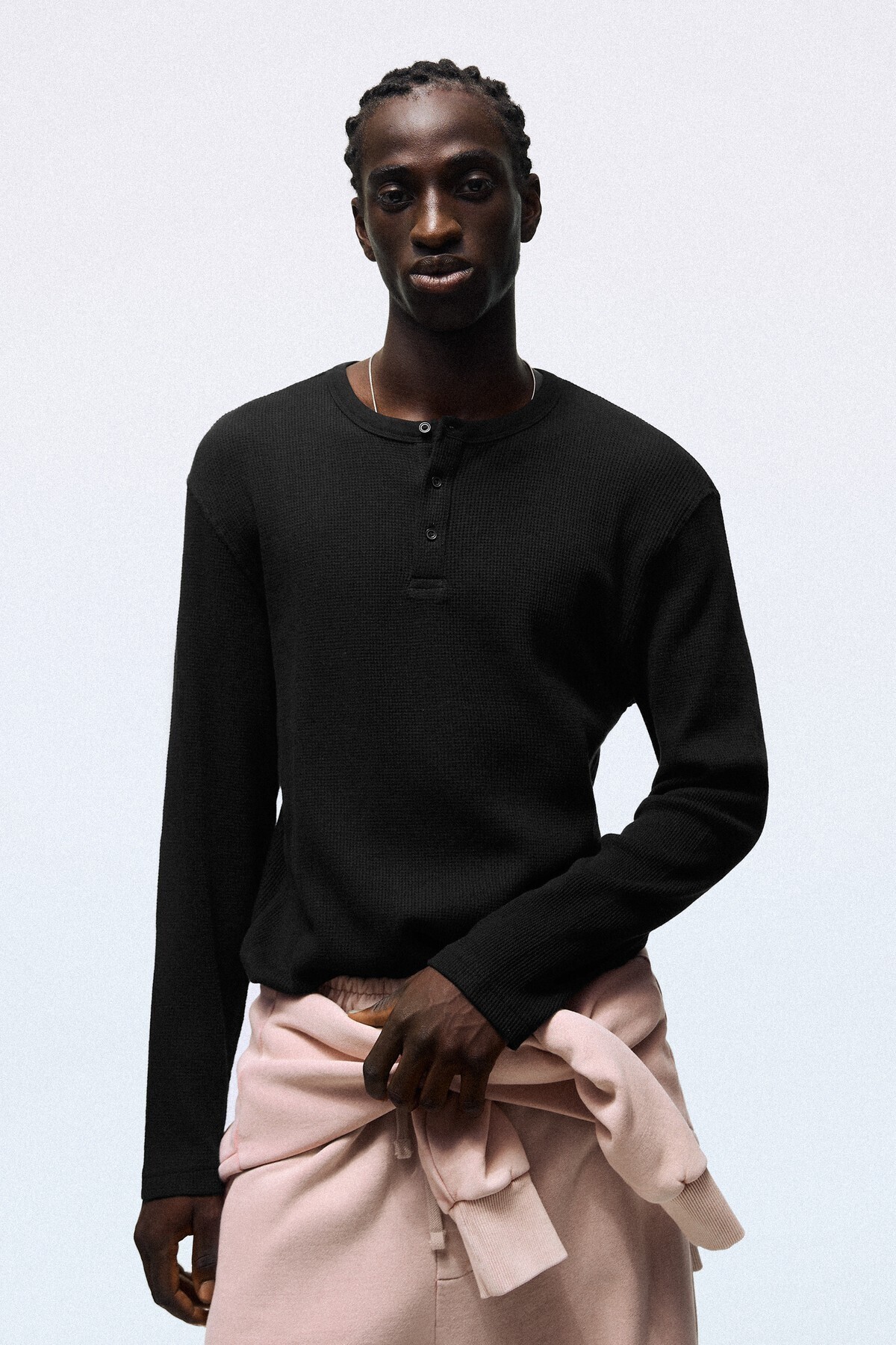 Slim fit uzun kollu düğmeli yaka tişört