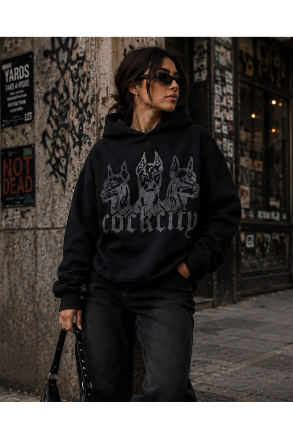 Siyah Taşlı Oversize Sweatshirt — مشکی diamond1 — تصویر 3 از 5