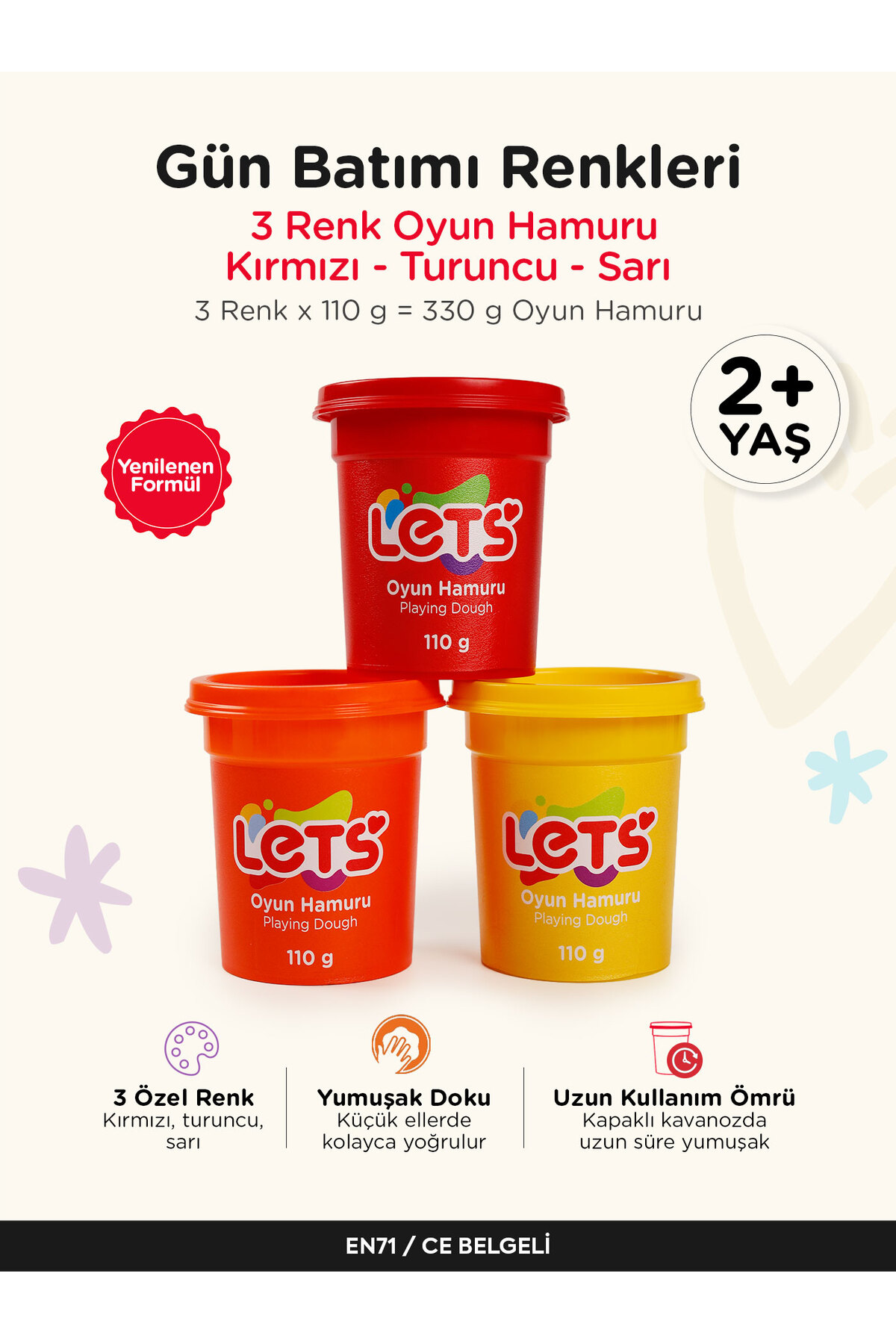 Lets Oyun Hamuru Seti 3'lü – Gün Batımı Renkleri Let's