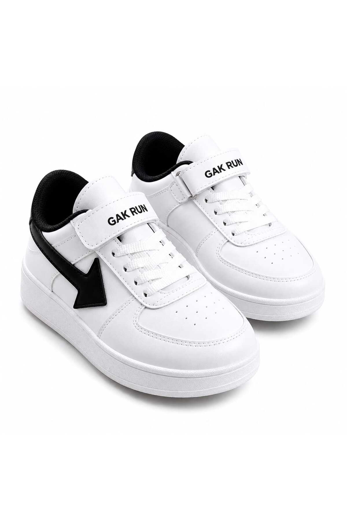 GAK RUN Beyaz Siyah Cırtlı Unisex Günlük Sneaker Spor Ayakkabı
