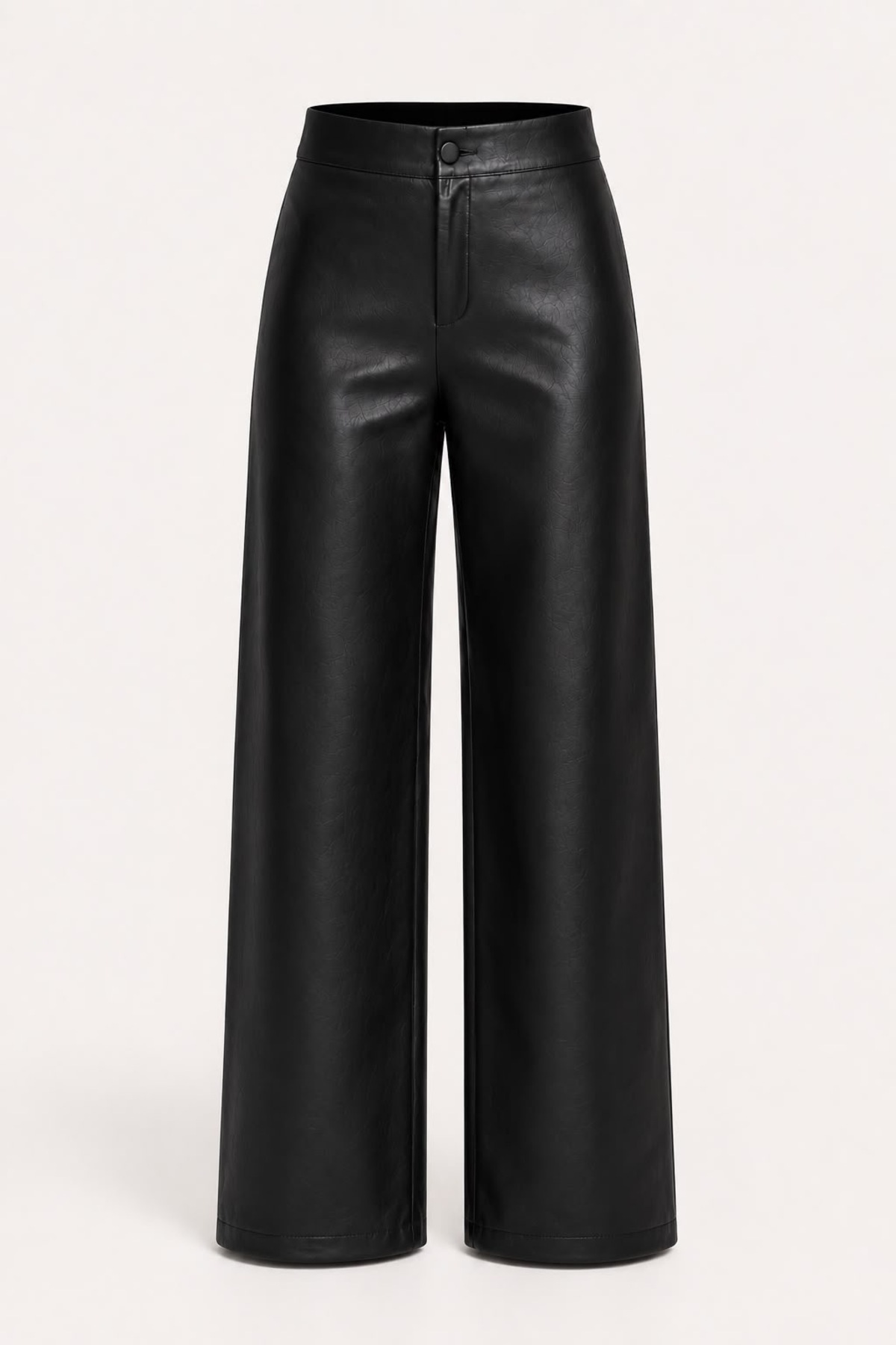 Grenj Fashion Siyah Bol Paça/Wide Leg Suni Deri Pantolon görsel 7